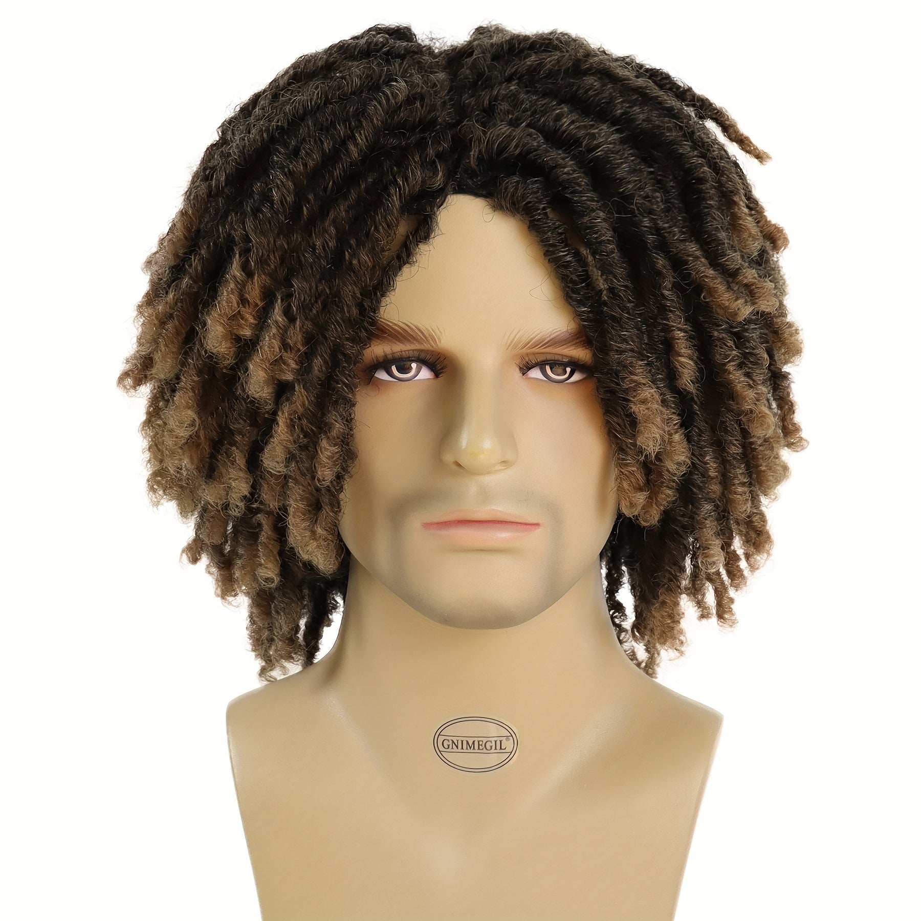 Stylish Ombre Brown Afro Bob Wig for Men Synthetic Dreadlocks Heat Resistant