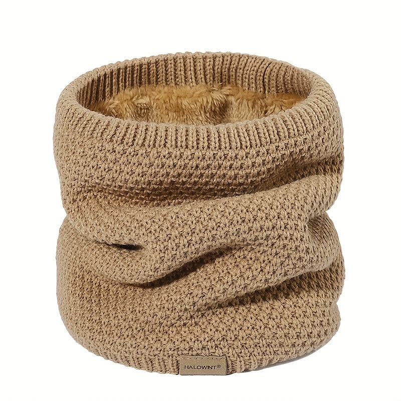 Black Knitted Fleece-Lined Scarf Windproof Neck Warmer for Skiing Cycling