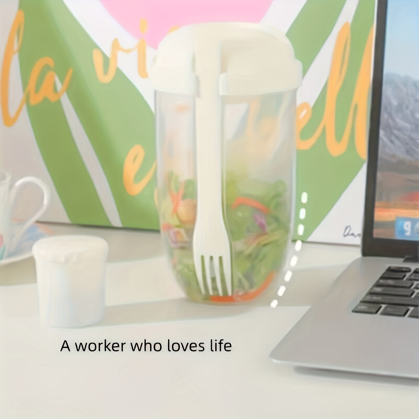 Salad Container 1000ml Portable Fruit Vegetable Milk Cup with Shaker Lid