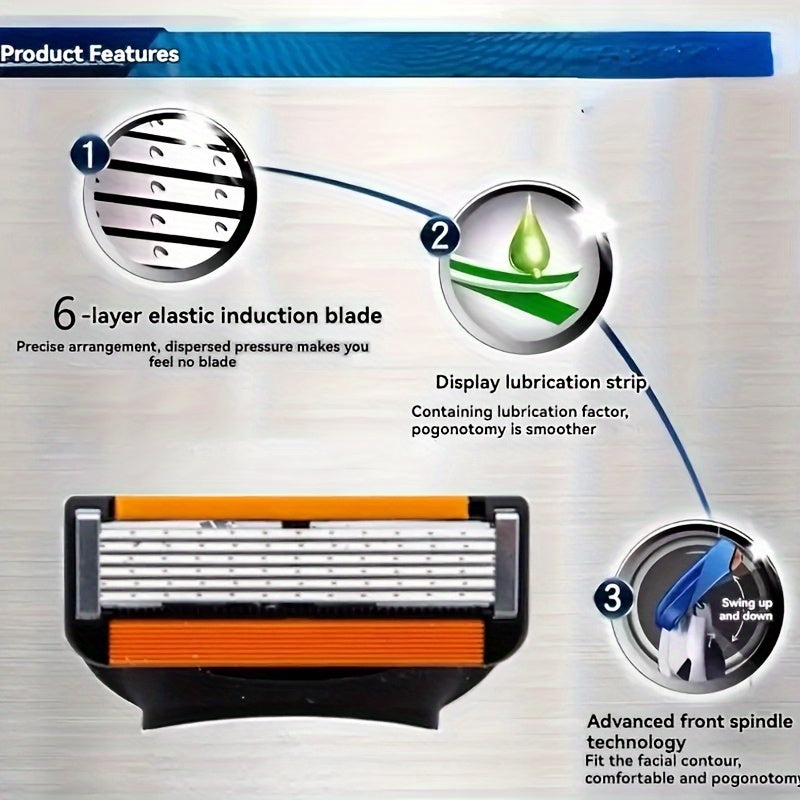 Paquete de 12 cuchillas de repuesto de acero inoxidable de 6 capas para afeitadora masculina para uso corporal