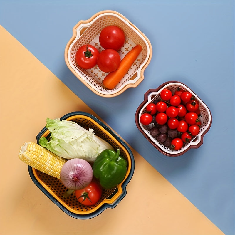 Juego de 6 cuencos de doble capa para lavar verduras con cestas de drenaje para cocina y baño