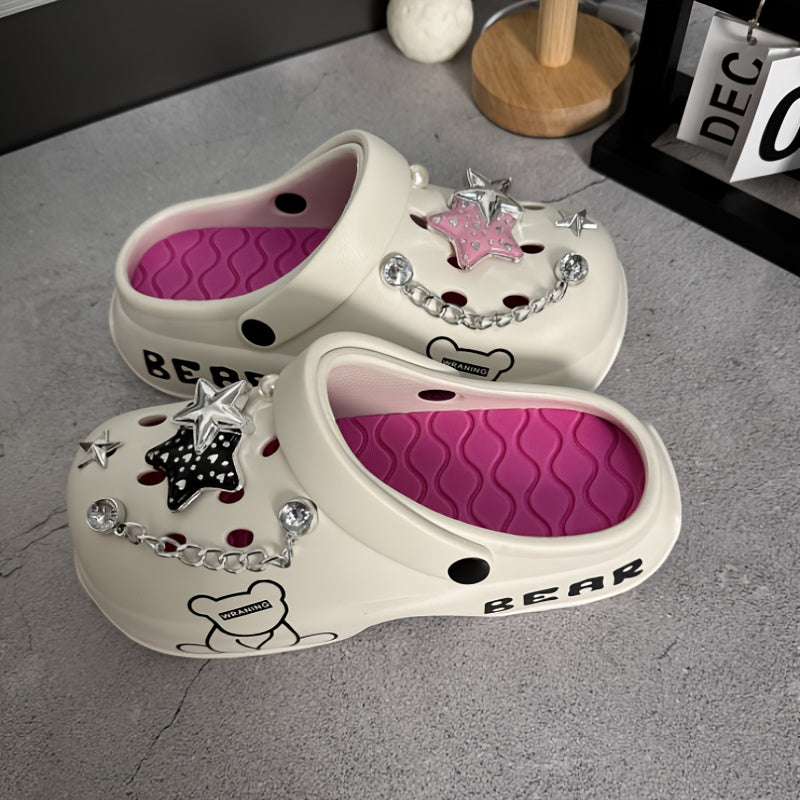 Women's Breathable Thick-Soled Slippers with Star Accessories Indoor Outdoor