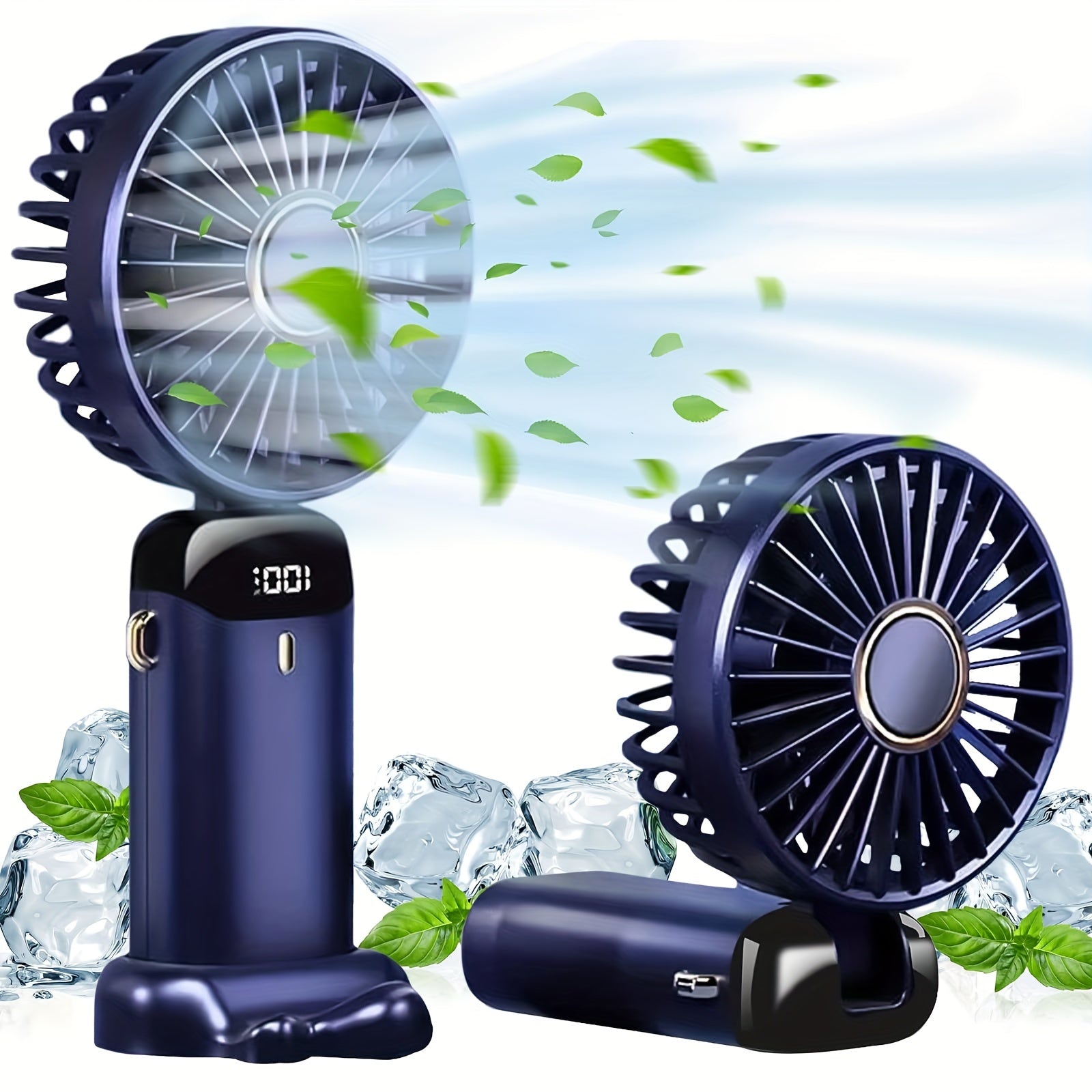 Rechargeable Handheld Fan with LED Display, Adjustable Base for Indoor Outdoor Use