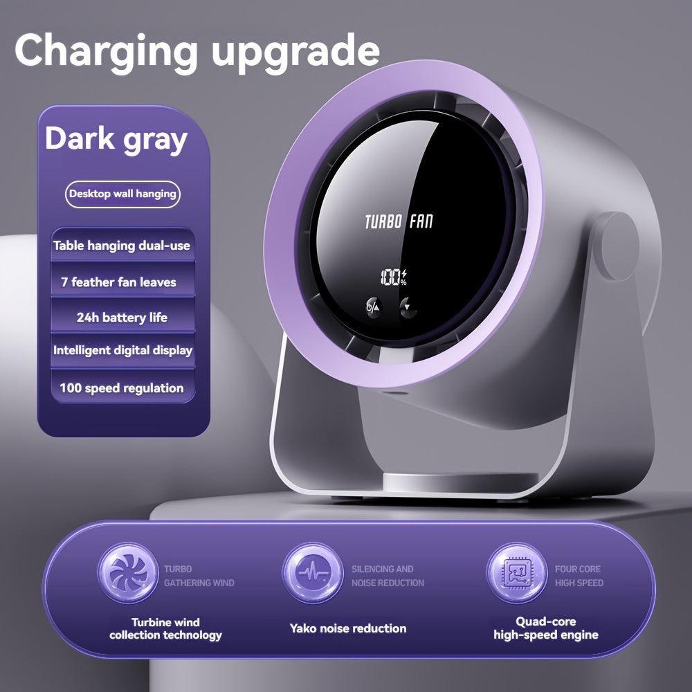 Высокоскоростной настольный вентилятор с LED-дисплеем, регулируемый угол, перезаряжаемый через USB