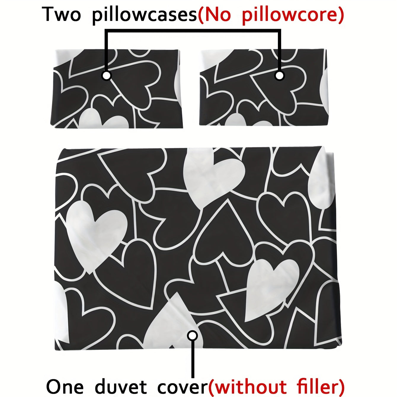 Valentine's Day Heart Print Bedding Set Duvet Cover and Pillowcases Soft and Skin-Friendly