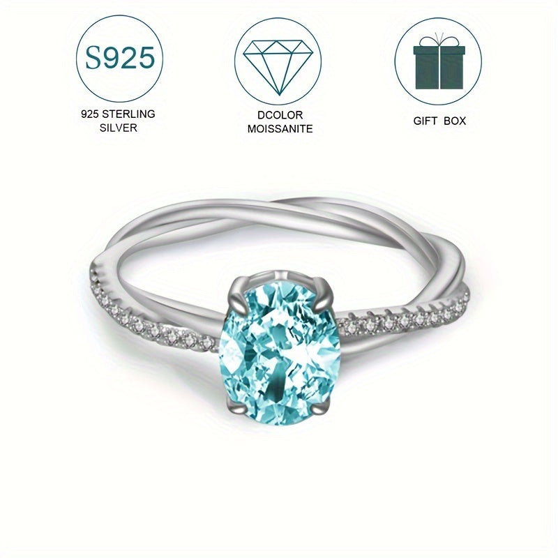 Zarif 925 Sterling Silver Tuxum Shaklidagi Moissanite Halqa - Gipoallergen, 2ct, Ayollar, Xotin yoki Qiz do'st uchun mukammal, Moissanite Sertifikati bilan birga keladi va Chiroyli Qadoqlangan Sovg'a Qutisi