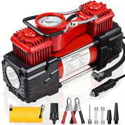 12V Twin Cylinder Air Compressor for Vehicles Bicycles with Accurate Gauge and Emergency Light