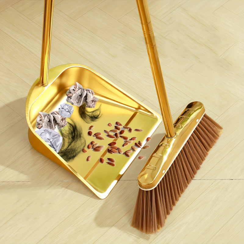Stainless Steel Broom and Dustpan Set with Long Handle for Indoor Outdoor Cleaning