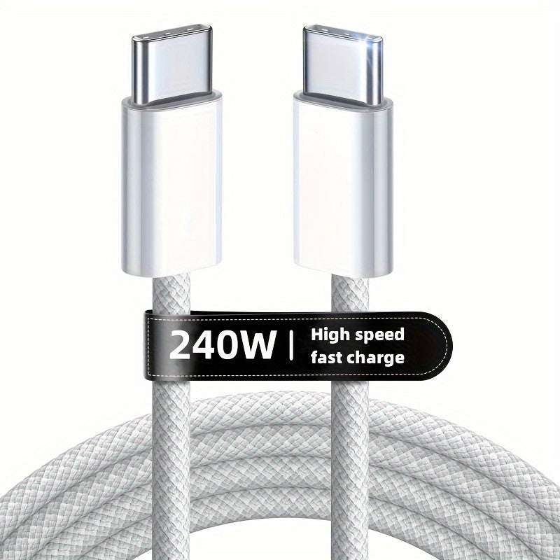 240W USB-C Charging Cable Nylon Tinned Copper Fast Data Transfer Compatible with iPhone Samsung MacBook Dell
