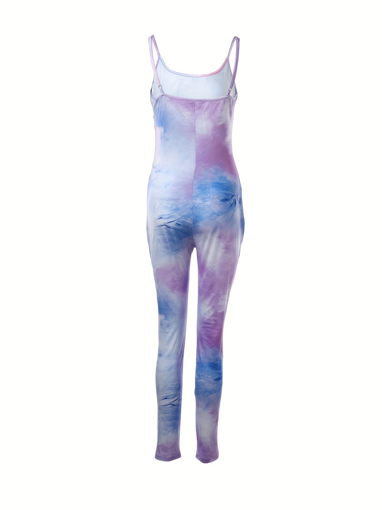 Women's Tie Dye Sleeveless Jumpsuit with Spaghetti Straps and Micro Elasticity