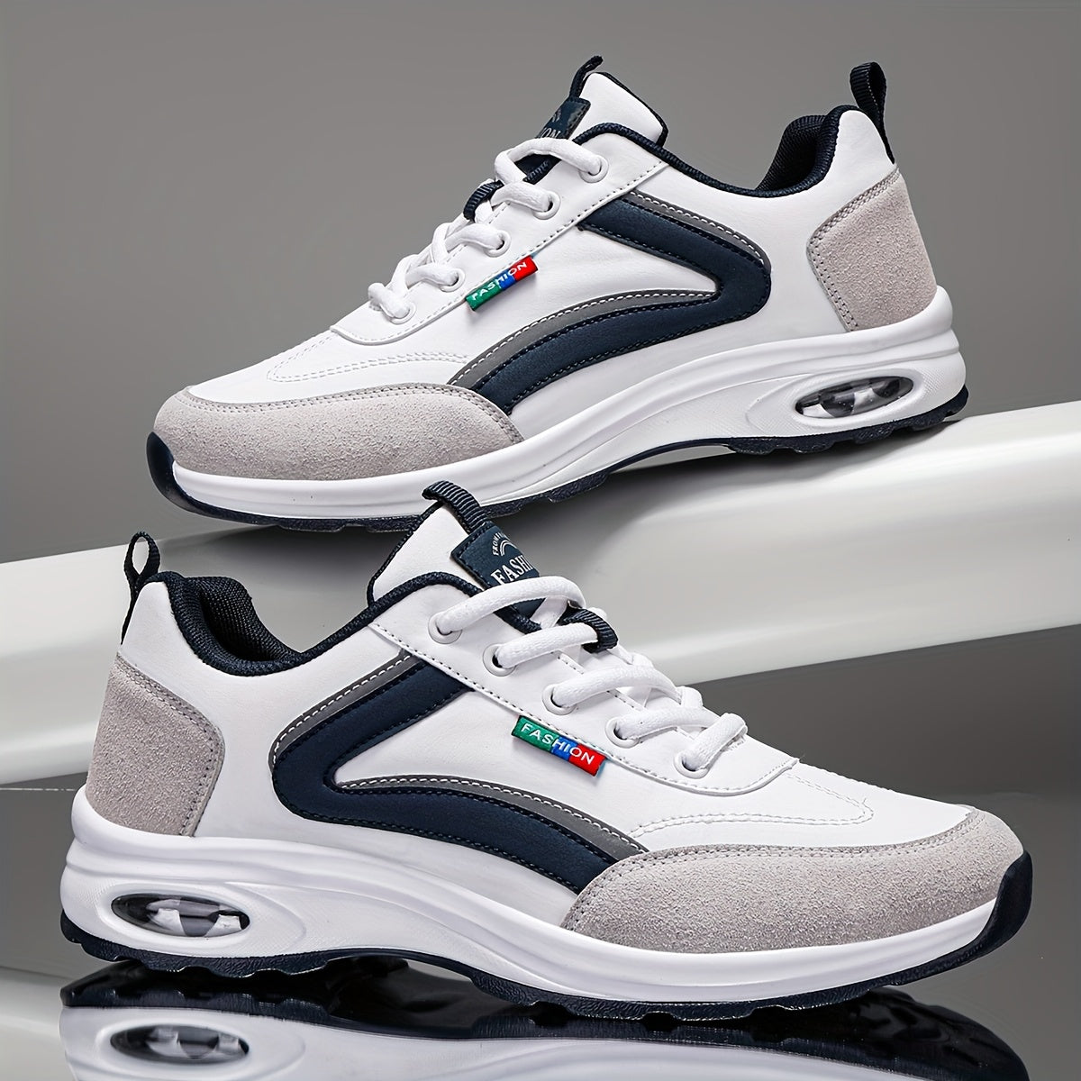 Men's Two-Tone Running Shoes with Air Cushion and Rubber Sole