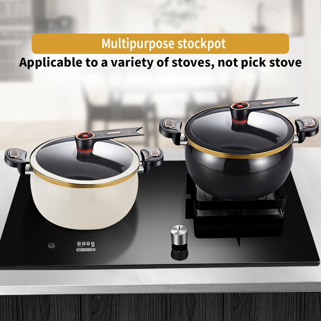 Ceramic Stockpot 7.99L with Twist-Lock Handles Stovetop Compatible for Soups and Stews