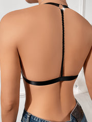 Women's Black Bralette with Low Support Nylon Elastane Blend Back Detail