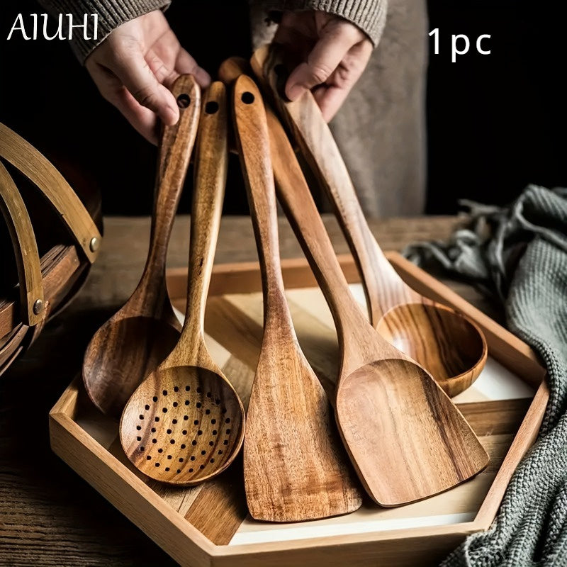 Wooden Kitchen Utensil Set with Non-Stick Spatula Soup Spoon and Spoon Combo Durable and High Quality