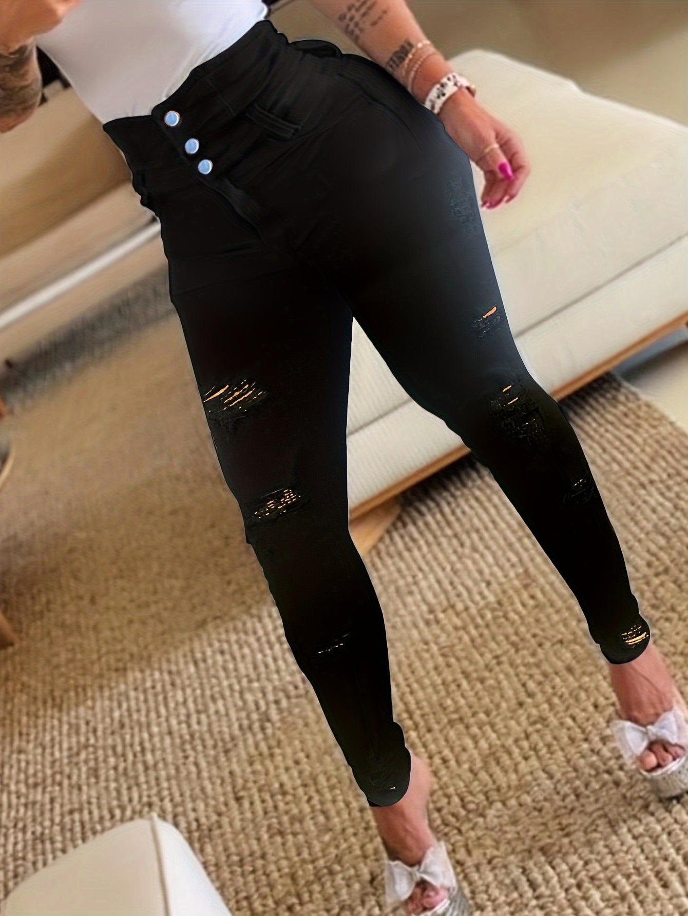 Women's Plus Size Ripped High Rise Skinny Casual Jeans