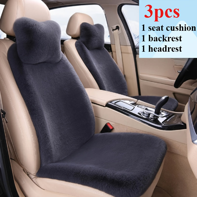 3-Piece Plush Pink Car Seat Cover Set for Front Row Winter Comfort