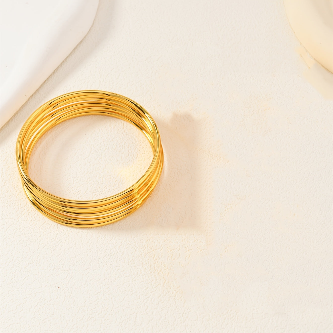 Set of 6 Gold-Plated Copper Bangles for Women Layered Shiny Jewelry for Weddings and Daily Wear