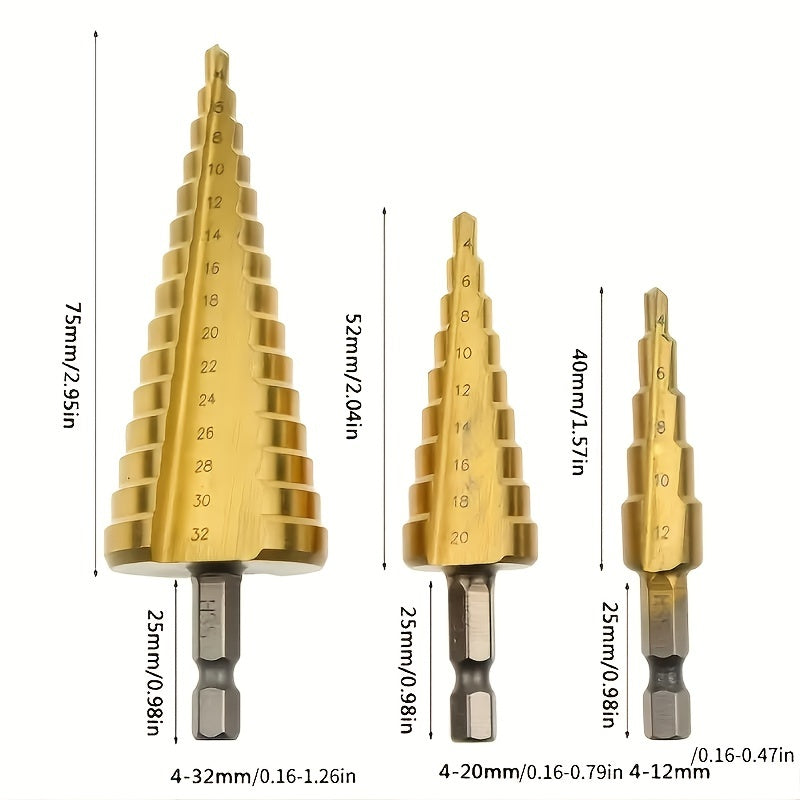 Titanium Step Drill Bit for Wood and Metal 4-32mm High-Speed Steel Hex Head