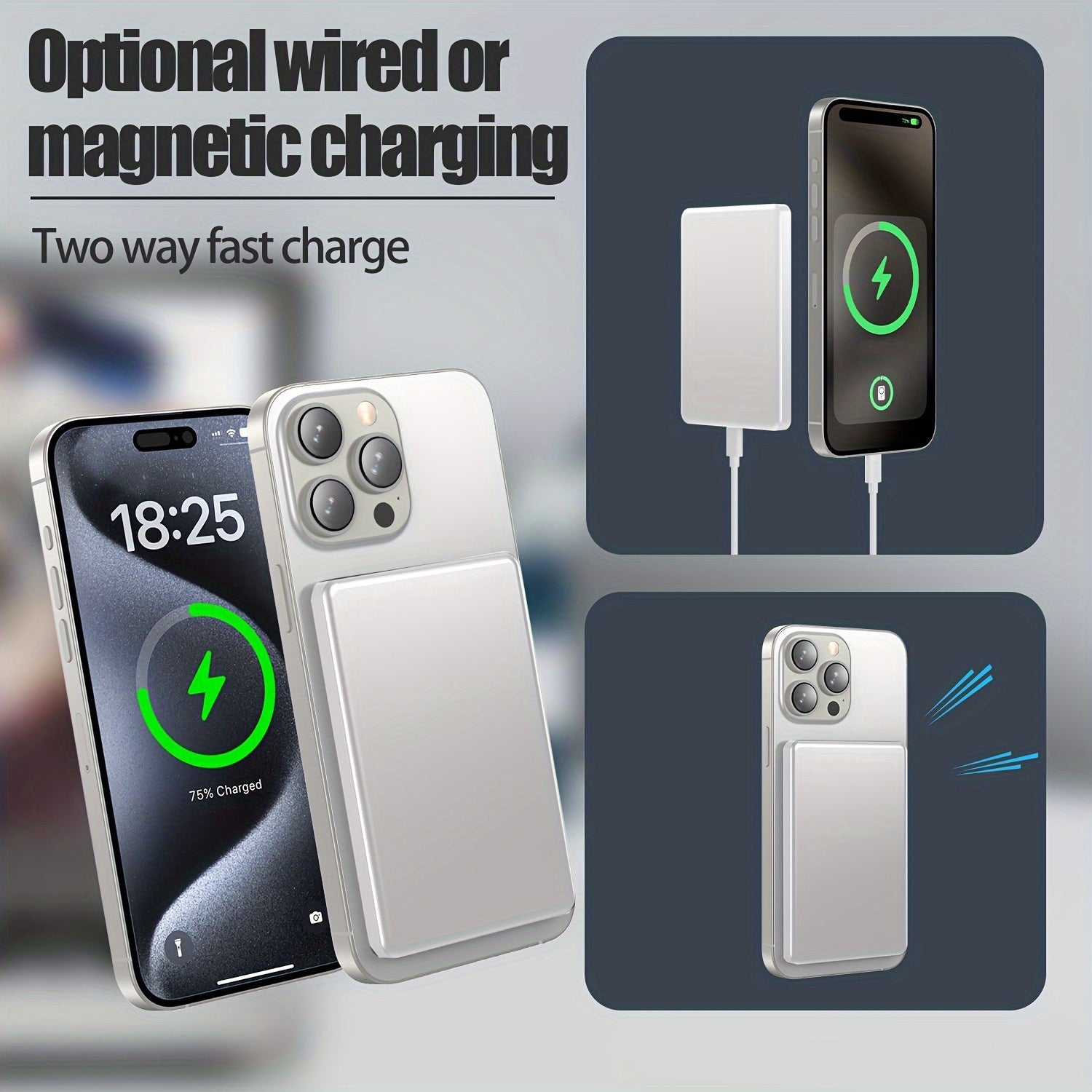 5000mAh Magnetic Wireless Power Bank with USB-C Fast Charging for Apple Devices