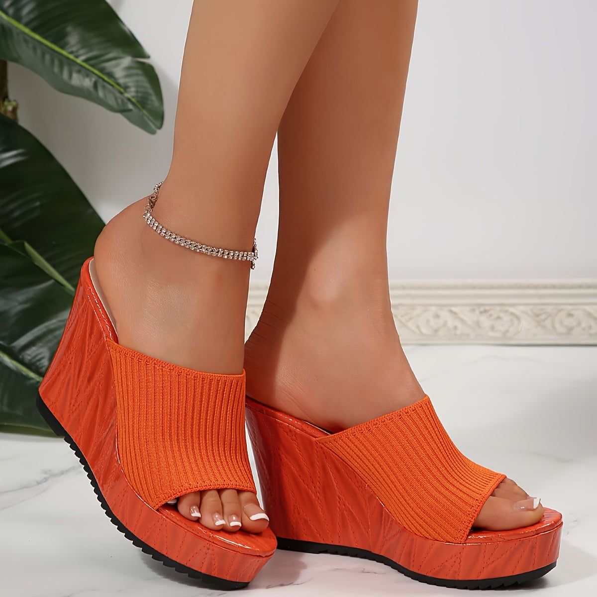 Women's French Knit Platform Sandals Open Toe Multi-Color Summer