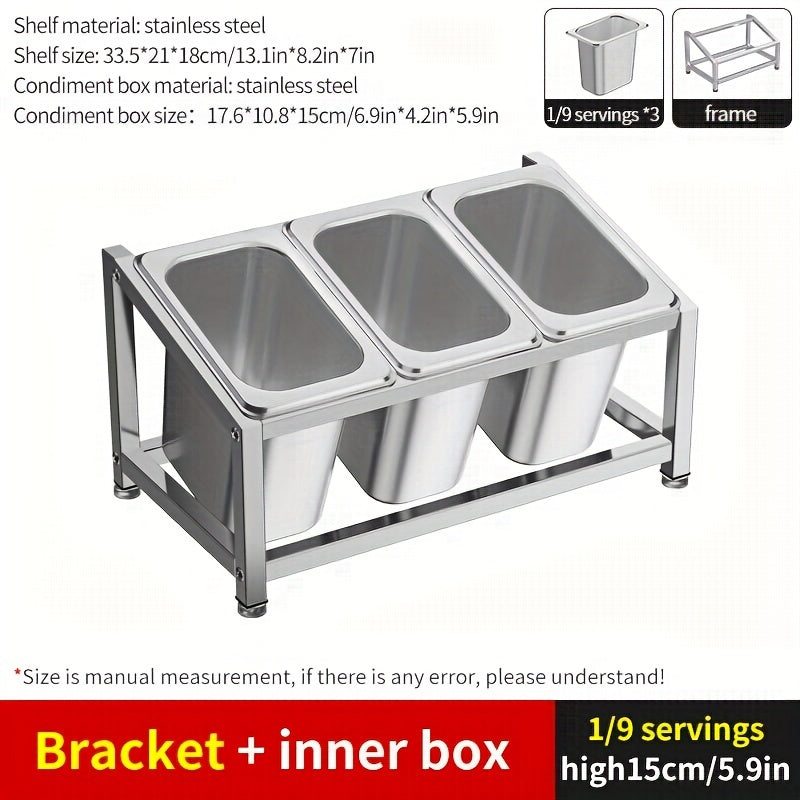 Stainless Steel Spice Organizer with Condiment Containers for Kitchen and Restaurant Use