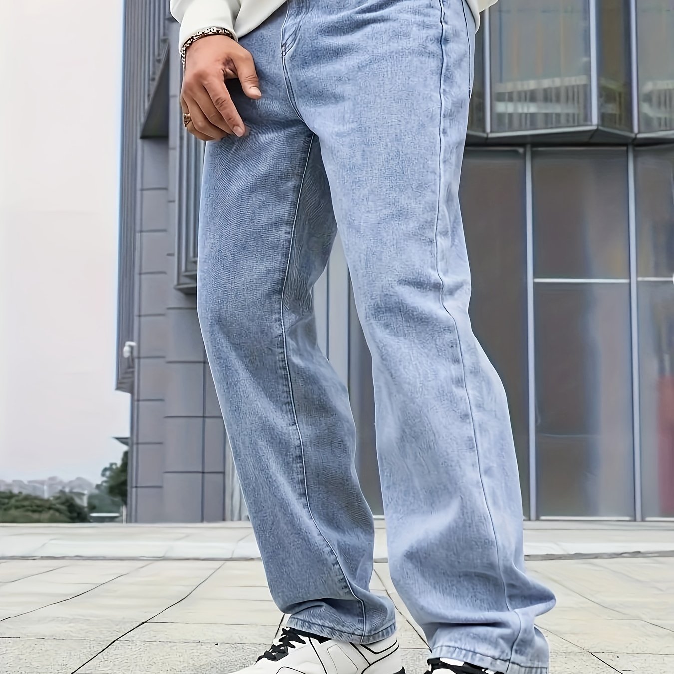 Мужские широкие джинсы из хлопкового микса в стиле casual street, универсальные джинсы на все сезоны