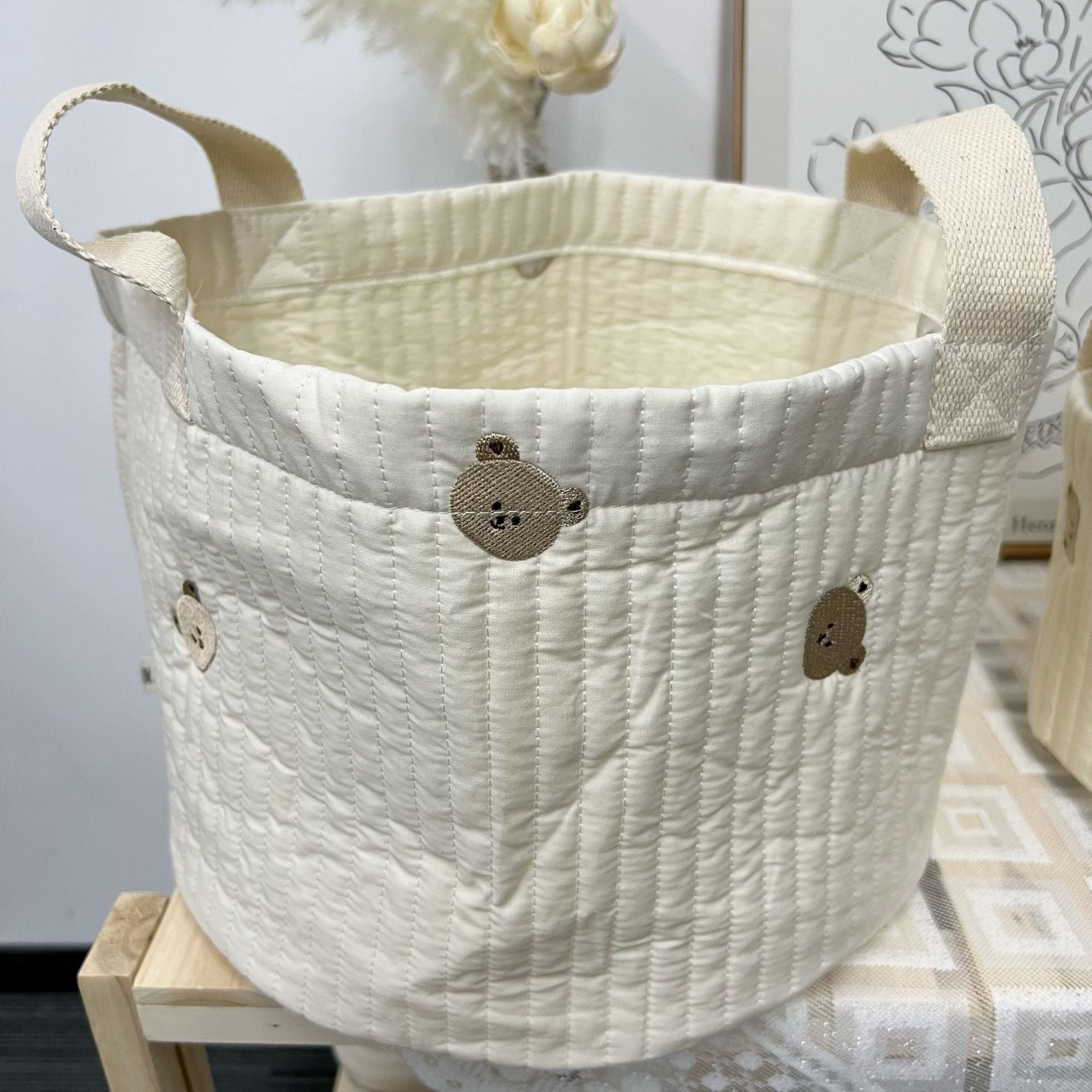 Quilted Fabric Storage Basket for Organizing Rooms and Closets