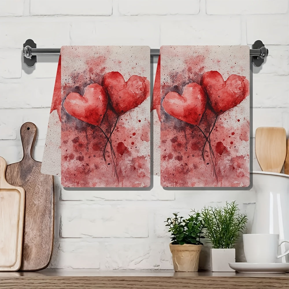 Valentine's Day Kitchen Towels Set 2 Coastal Design Absorbent Polyester 40x60 cm