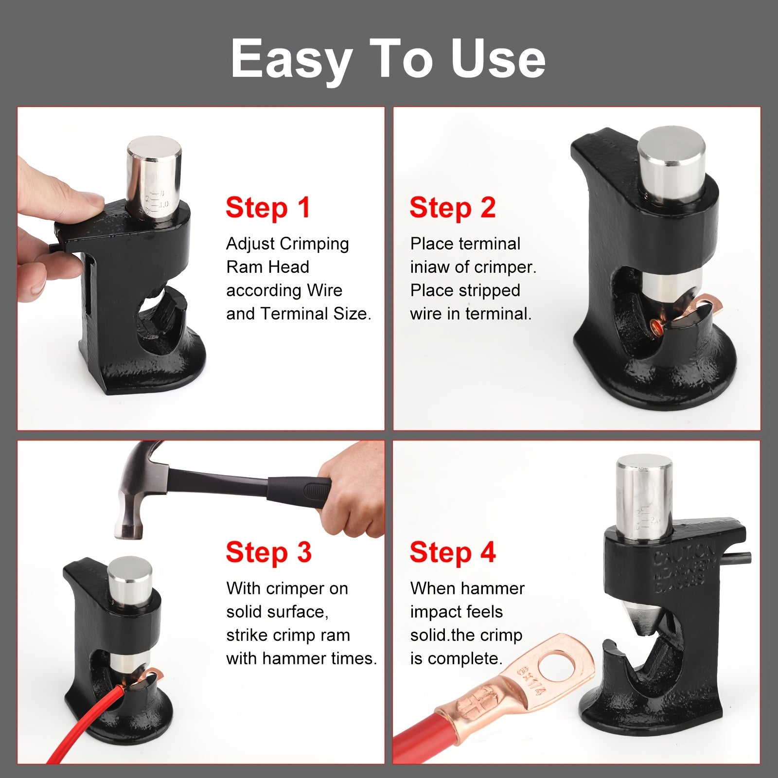 Electrician Wire Terminal Crimper Pliers for 16 to 3/0 AWG Copper