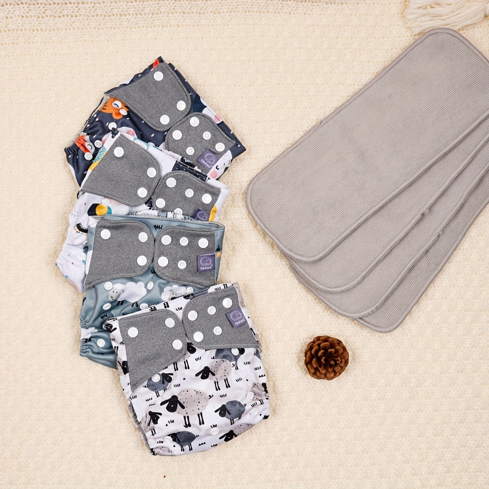 4 ta suv o'tkazmaydigan, yuviladigan mato pampers to'plami, 4 ta 3-qavatli mikrofiber singdiruvchi qo'shimchalar bilan birga.