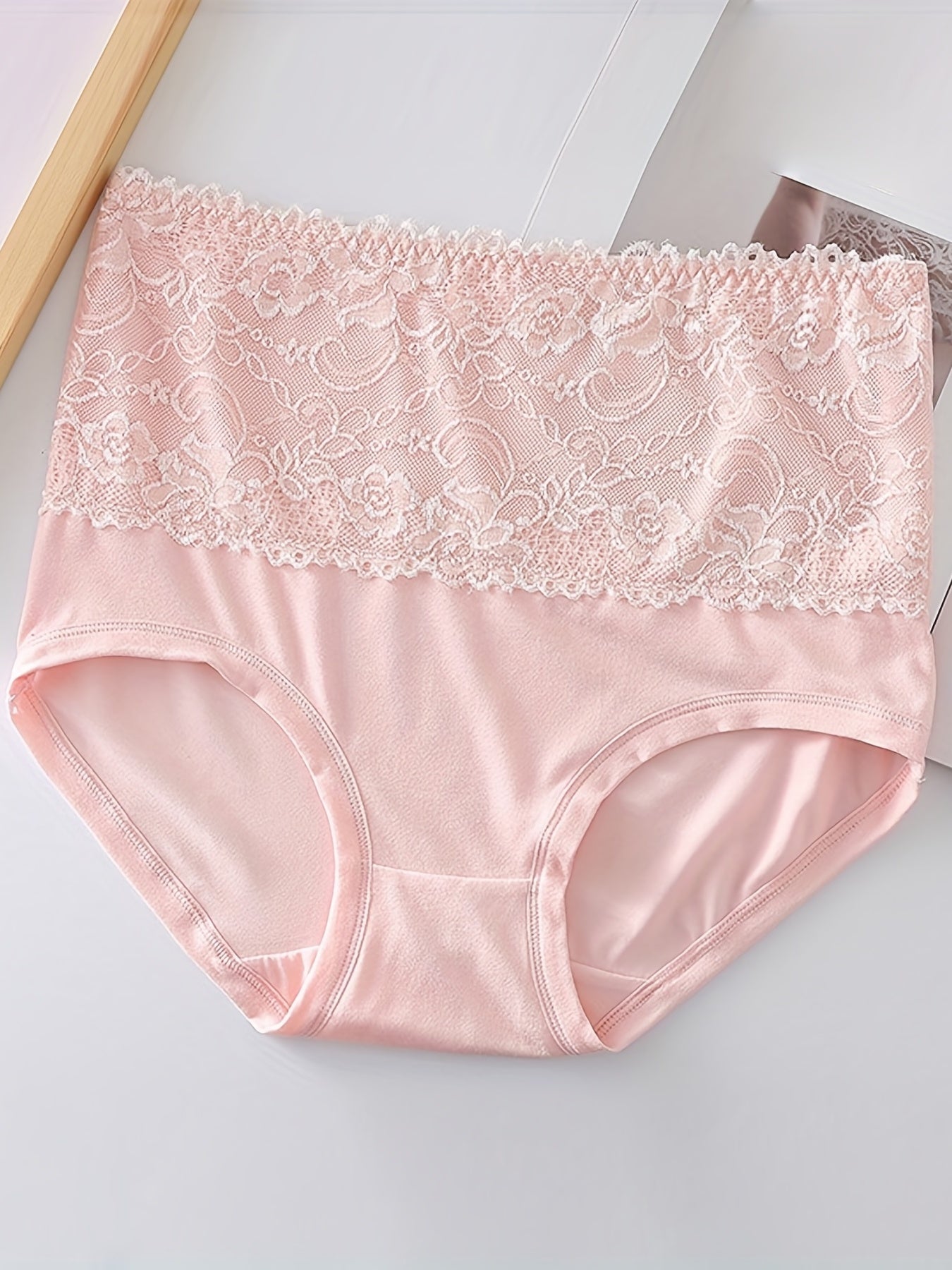 Conjunto de braguitas de talle alto con encaje en contraste para tallas grandes para mujer, pack de 3, nylon y spandex