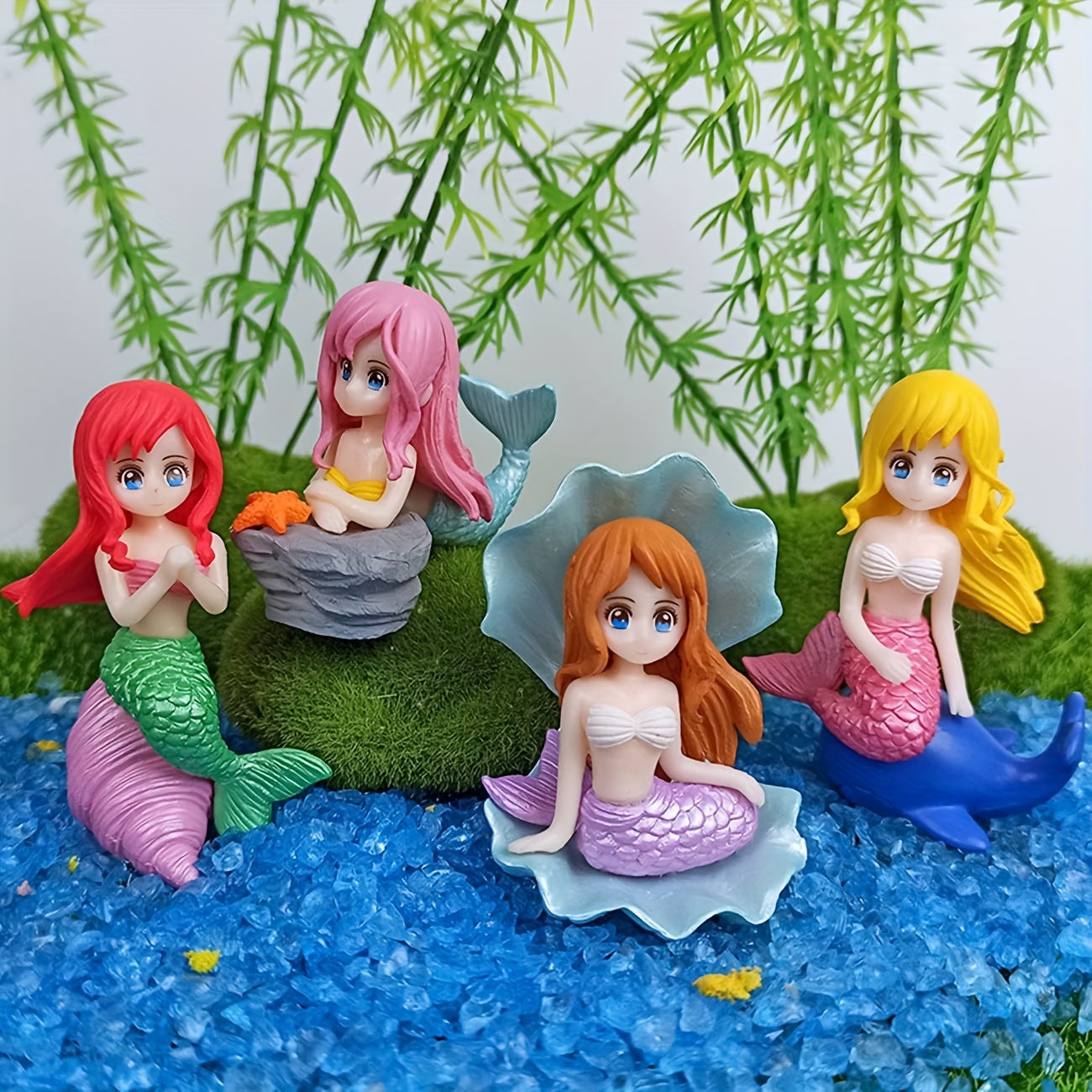 Miniature Mermaid Statues for Aquarium Decoration Moss Landscape Handicraft Ornaments Set of 2 or 4