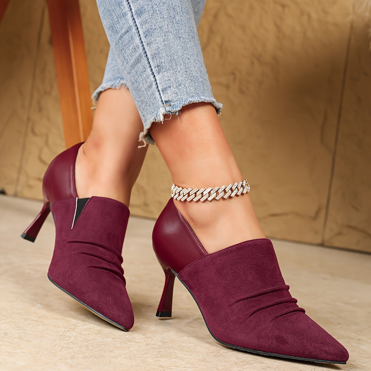 Women Black Pointed Toe Stiletto Ankle Boots High Heel Slip-On