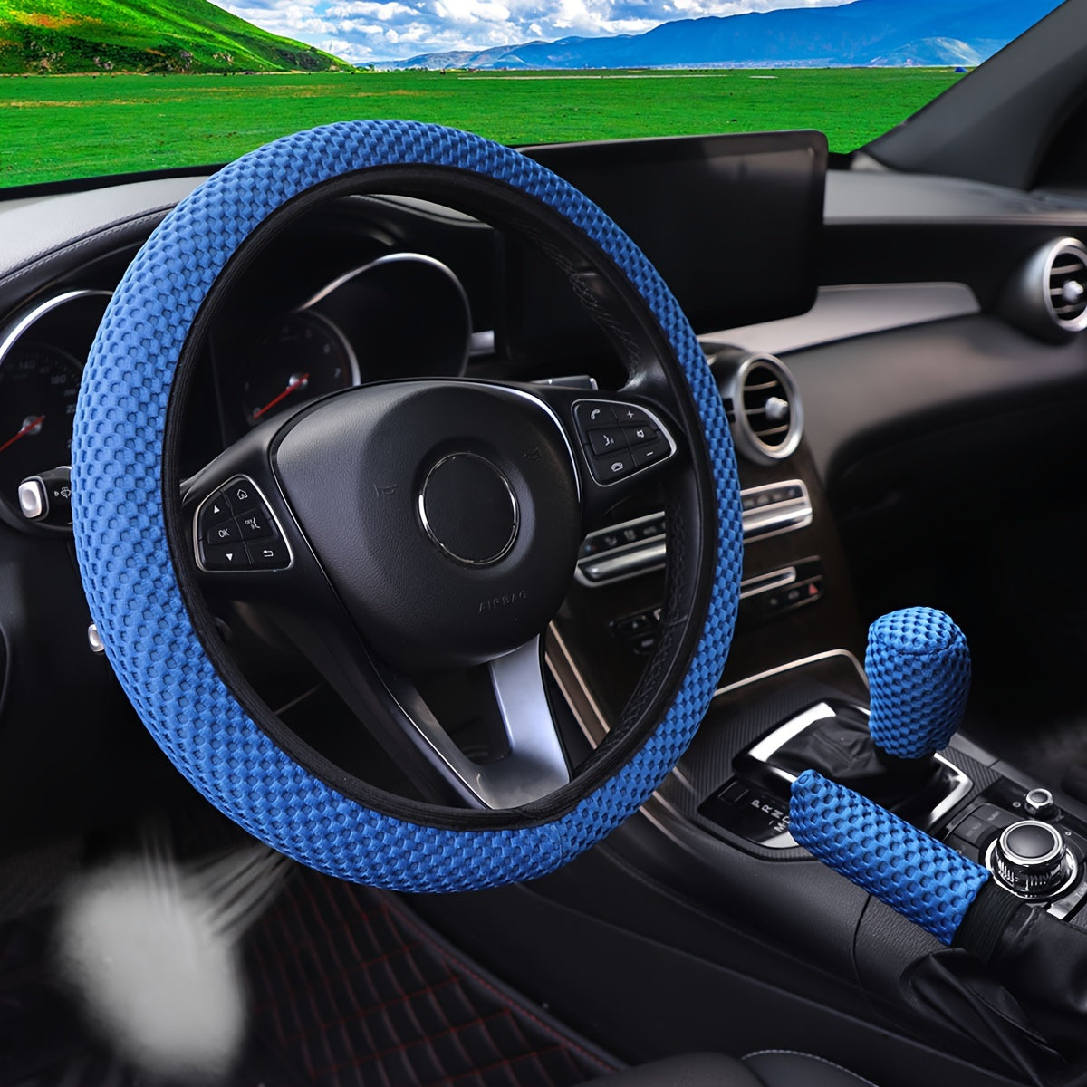 3pcs Breathable Mesh Car Steering Wheel Cover Anti-slip Sweat-absorbing 35-38cm