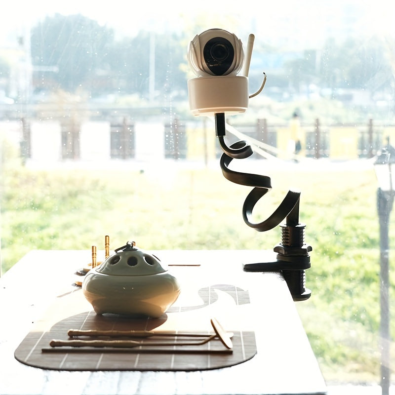 Cylindrical Camera Mount Bracket for Desktop Monitoring with Removable Bottom Clip