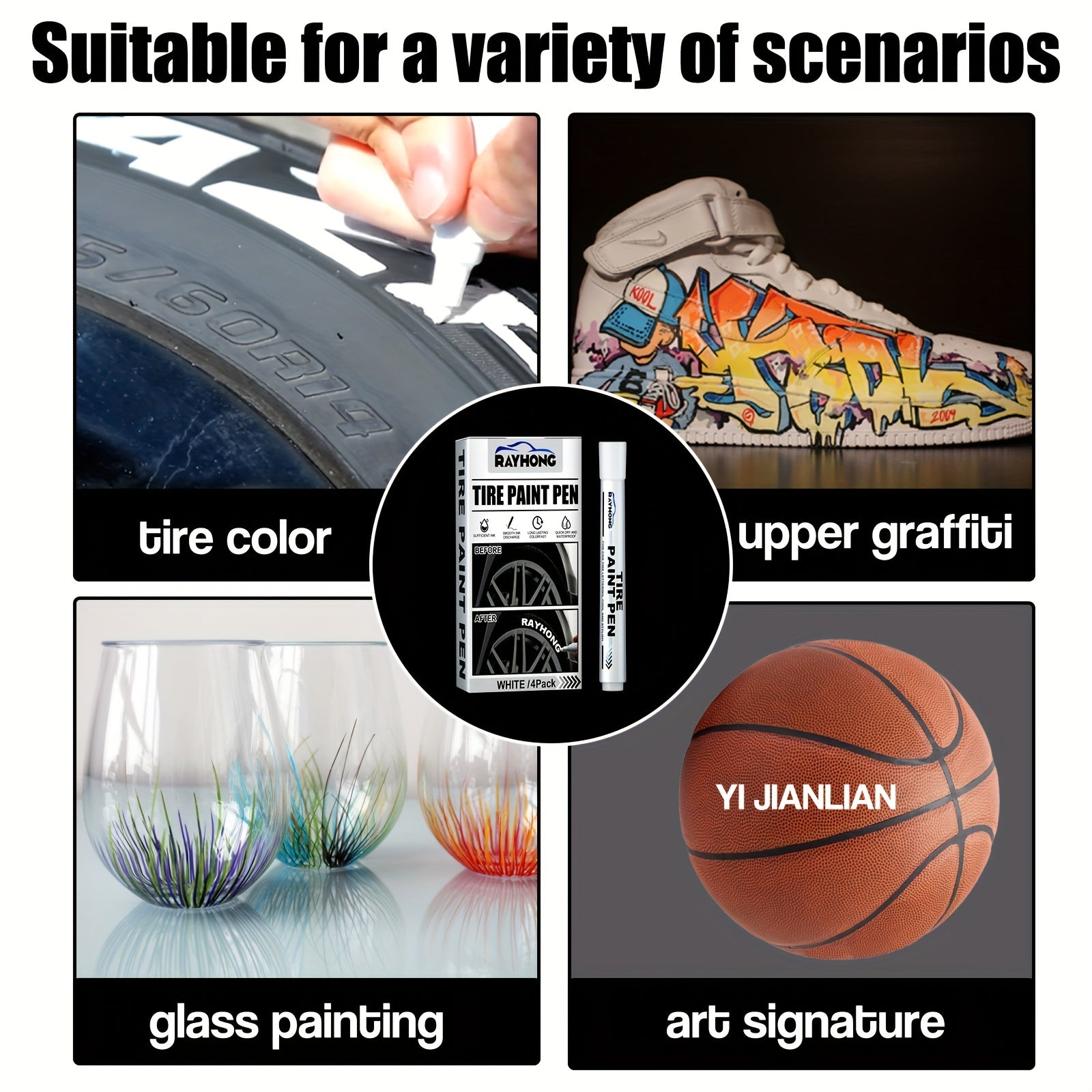 Avtomobilni sozlash va g'ildiraklarni bezash uchun 4 ta shisha g'ildirak bo'yash qalamlari to'plami