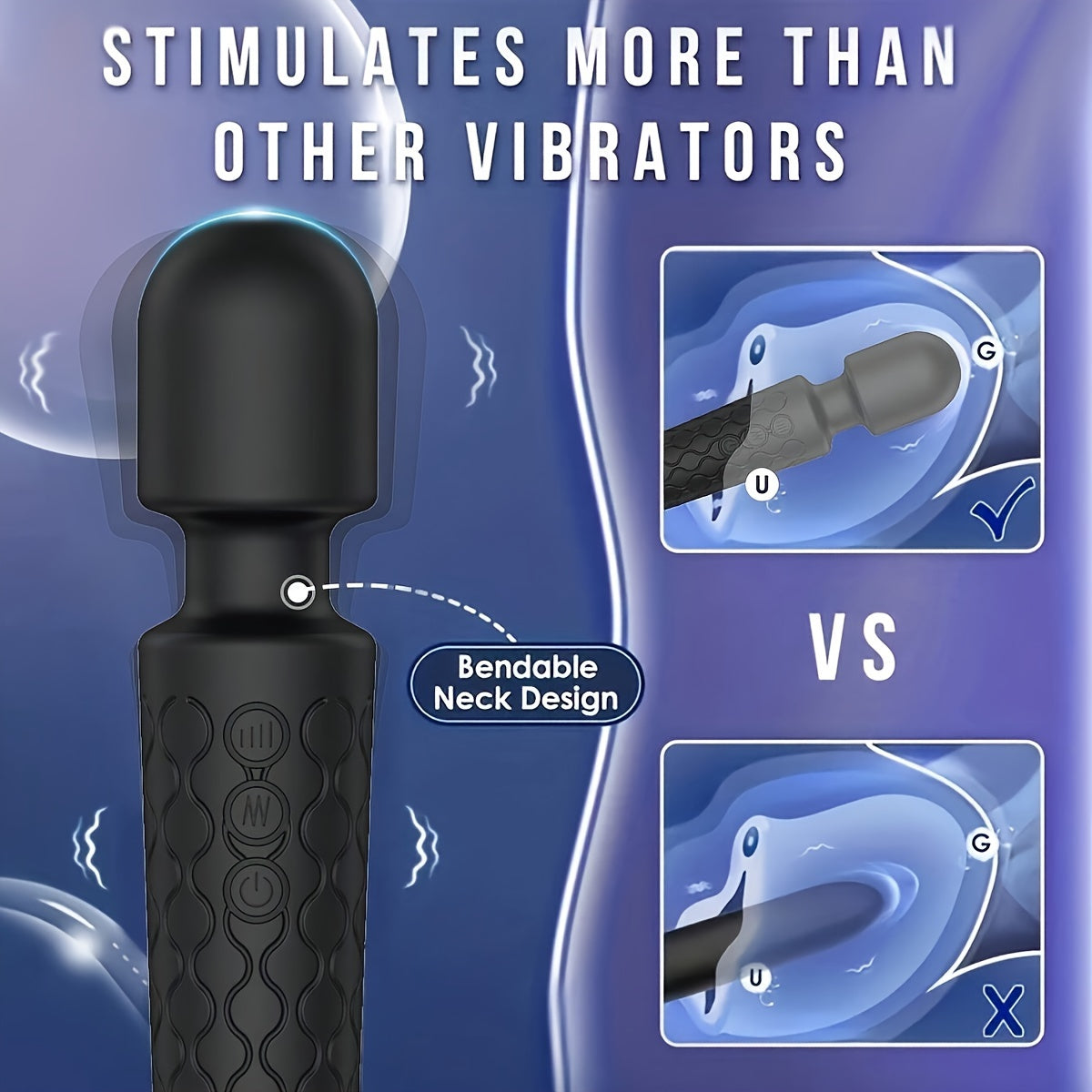 Kattalar ayol uchun qayta tiklanadigan qo'lda elektr orqa massajeri chuqur to'qima tayoq, 20 vibratsiya rejimi