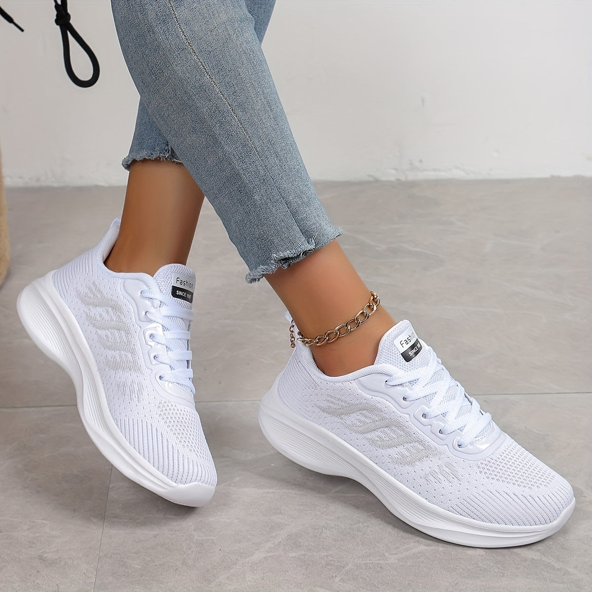 Women's Breathable Knit Sneakers Casual Low Top Running Shoes White