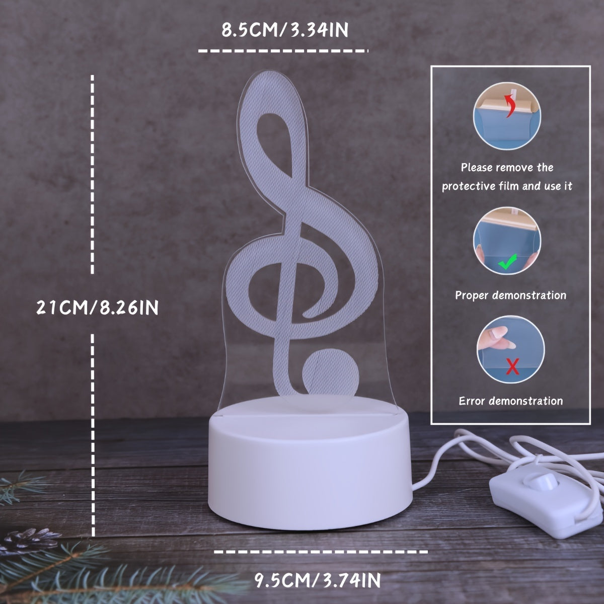 USB-Powered 3D Music Note Night Light for Bedroom Decor Kids Gift
