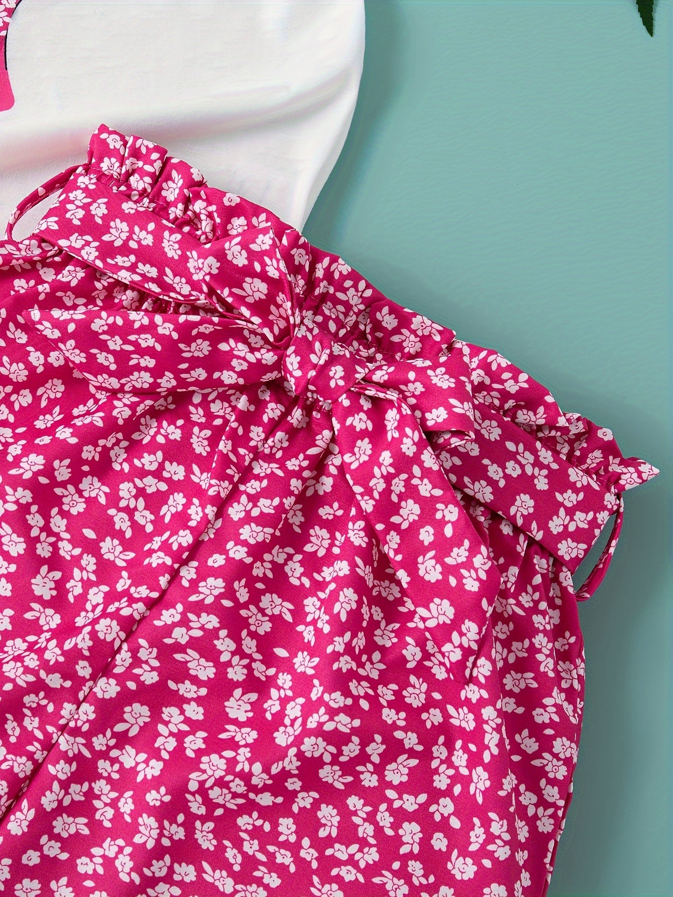 Girls Summer Outfit Set with Floral Shorts and Crew Neck Short Sleeve Top