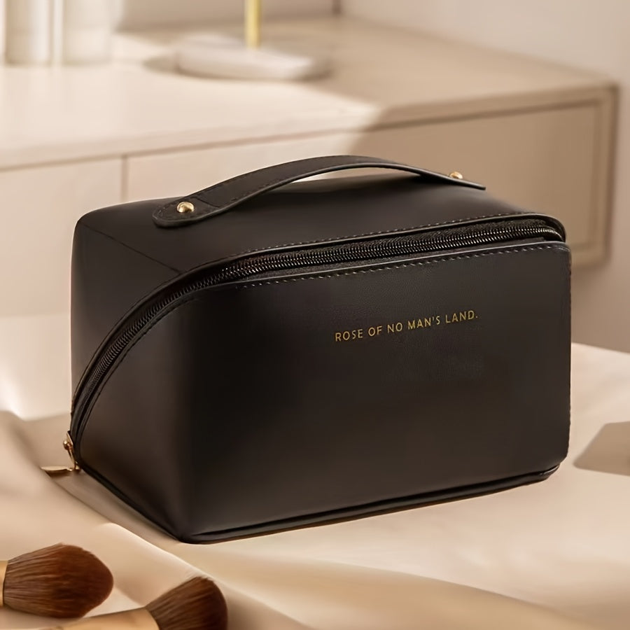 Большой вместительный органайзер для макияжа и туалетных принадлежностей из искусственной кожи с молнией и ручкой