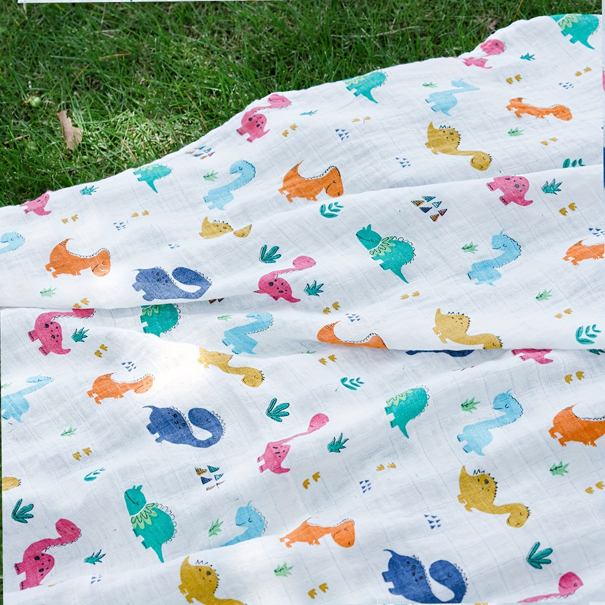 Baby Bamboo Cotton Muslin Gauze Dinosaur Blanket 119x109cm Soft Absorbent