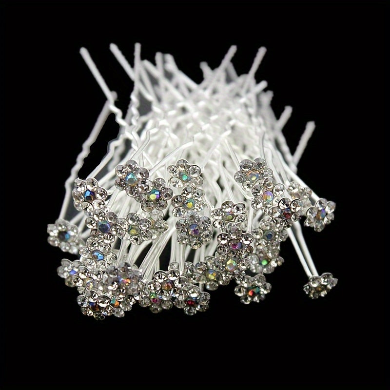 Set of 20 Crystal Flower Hair Pins with Rhinestone Accents for Bridal Wedding Hair Accessories