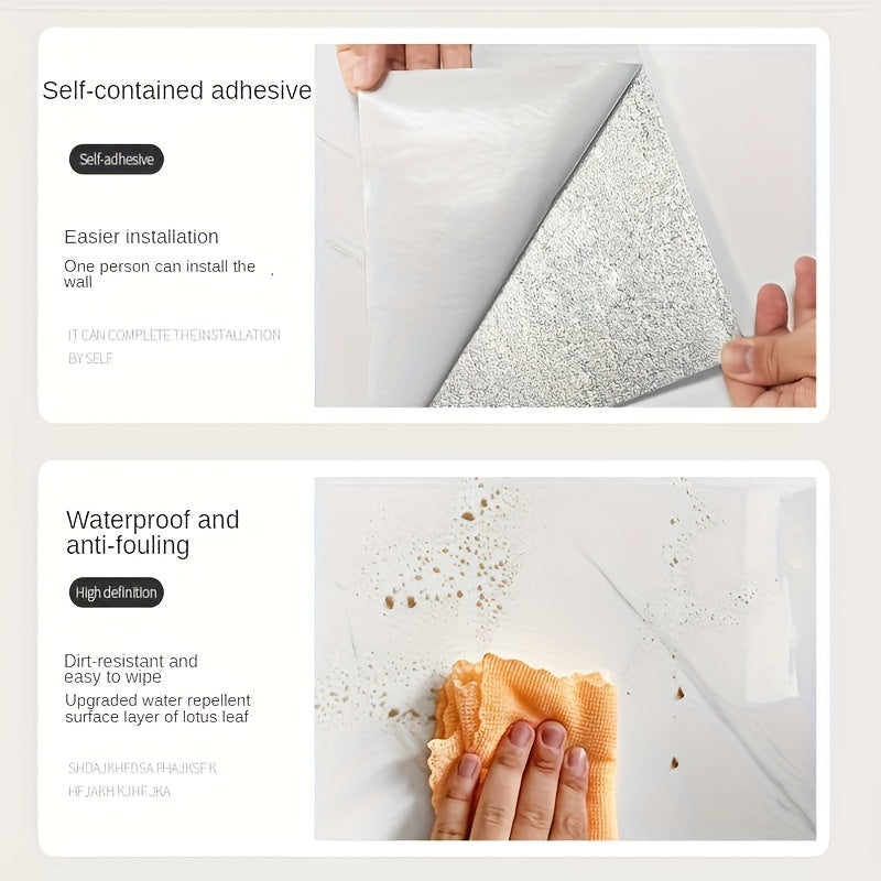 3D Marble Look Self-Adhesive PVC Wall Tiles Glossy Finish Bohemian Style for Home Decor