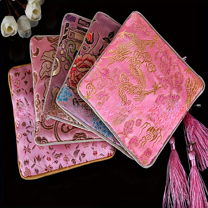Набор сумок для украшений в стиле китайского шика с вышитым шёлковым бархатом и кисточками