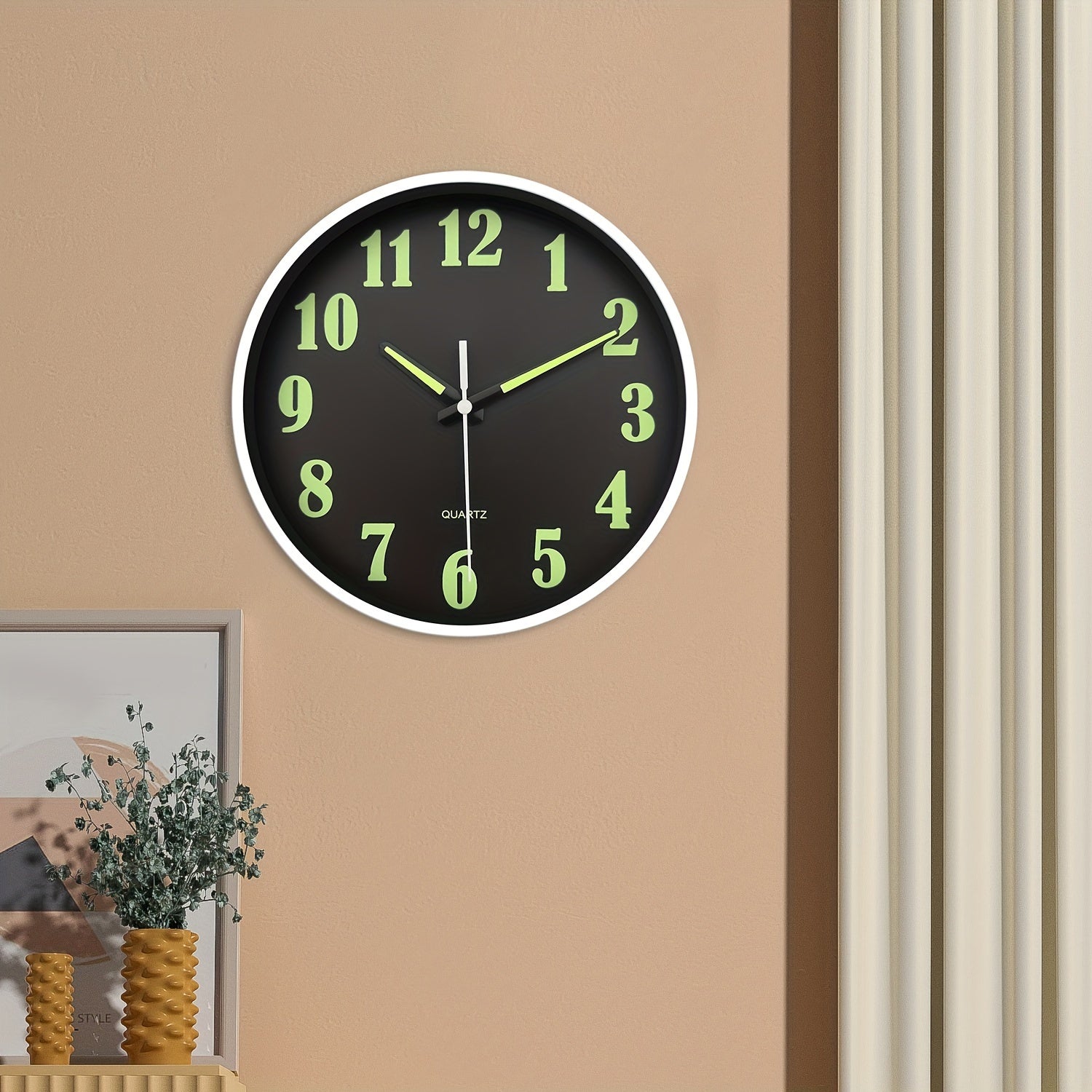 8-Inch Wall Clock with Luminous Green Numerals Silent Battery-Powered for Living Room Bedroom Outdoor