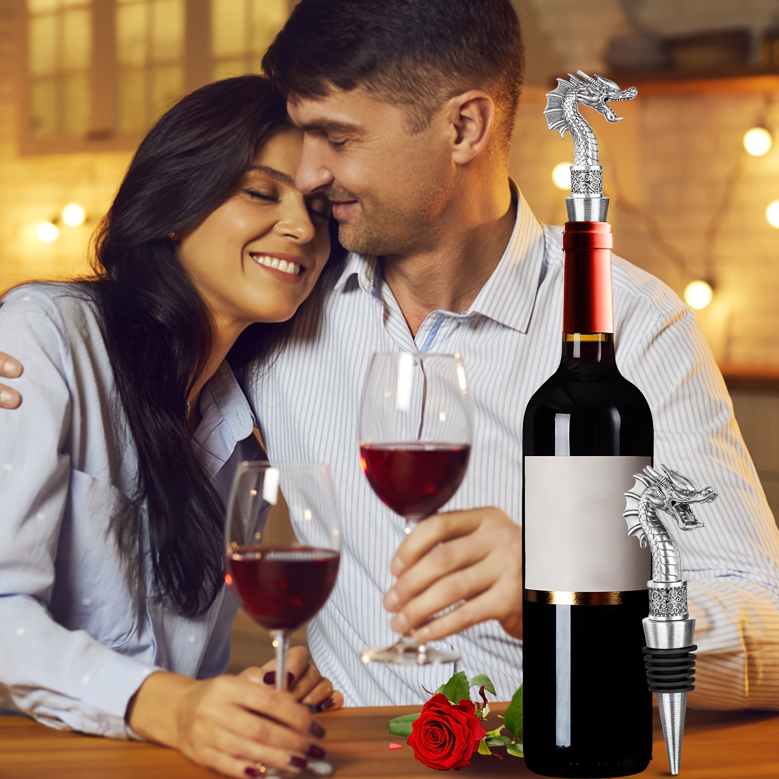 Tapon de vino y abrebotellas de cabeza de dragón para regalos de vino y champán