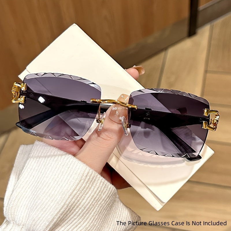 Модные безободковые очки с металлическим леопардовым акцентом и градиентными линзами для пляжа и активного отдыха