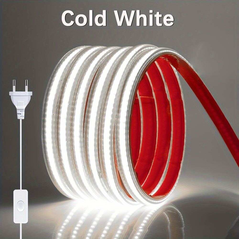High-Brightness COB LED Strip Light 220V Flexible Cuttable 49.99cm White