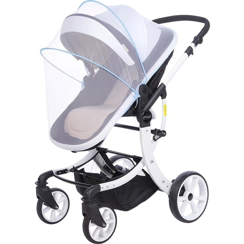 Mosquitera transpirable para cochecitos y asientos de coche con doble cremallera y bolsa de almacenamiento en cuadro blanco y azul